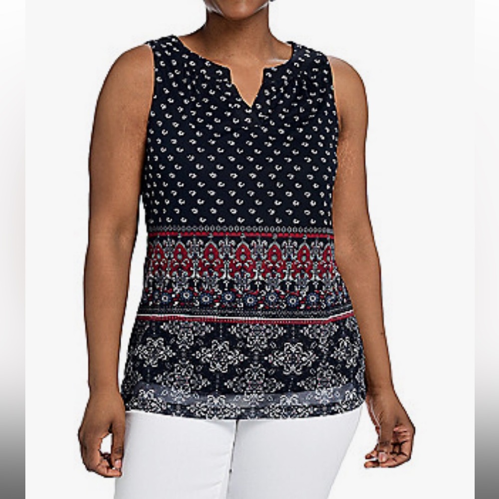 Women’s Christopher & Banks Navy Printed Tank Top‎